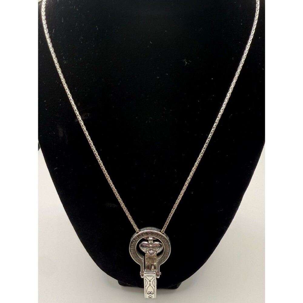 Brighton Badge Clip Necklace Lanyard NWT Silver Heart ID Holder